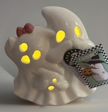 Ghost Family Ivory Ceramic Halloween LED Lighted Figure Decor 8” NEW picture
