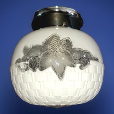 Vintage 1930’s-1950's Art Deco Nouveau Fruit Basket Weave Glass Light Fixture picture