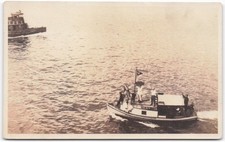 Vintage Real Photo Postcard RPPC Boats People Waving Water Scene 1930s-40s picture