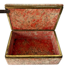 Vintage Italian Alabaster Trinket Jewelry Box w/ Ornate Brass Filigree Trim picture