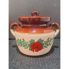 Vintage McCoy LCC USA 341 Covered Bean Pot Rare Rose Floral Decal Stoneware- HTF picture