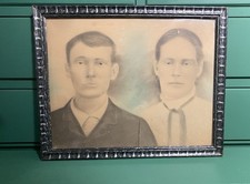 Antique Crayon Portrait Framed 19th Century Charcoal Photo Art Vintage Couple picture