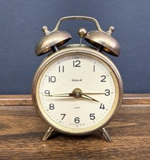 Vintage Heco Twin Bell Alarm Clock Wind Up Western Germany Brass Tone WORKS picture