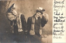 LADIES & FUR SCARVES & MUFFS c1900 real photo postcard rppc portrait twins? picture