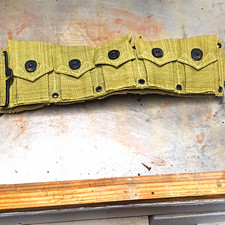 WWII US Army Original Khaki Canvas Cartridge Ammunition Belt w/ Snap Pouches picture