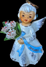 Vintage Kelvin’s January Birthday Angel Figurine C-230 Carnations Japan 1960s picture