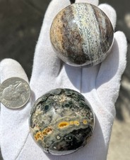 246g LOT 2 OJ OCEAN JASPER SPHERES SPARKLY DRUZY VUGS Kabamby SPHERE ORB ORBS picture