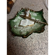 Vintage Souvenir of Cedar Point Porcelain Trinket Dish Gold Gilt Green Ohio picture