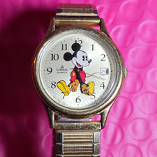 Vintage Lorus Disney Mickey Mouse Watch V532-6078 Gold Tone Quartz Date Working picture