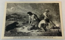 1883 magazine engraving ~ ANCIENT & PRIMITIVE KITCHENS, Primeval woman picture