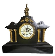 Antique Ansonia Slate Mantle Clock Late 1800's Fully Serviced Key And Pendulum picture