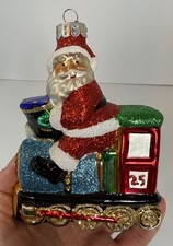 Christopher Radko Glittery Christmas Ornament Santa on Train Locomotive 25 picture
