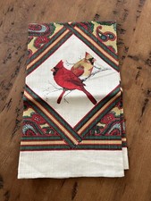 Vintage Linen Hand Towel Cardinals Plaid Red Green Stevens Christmas Tea Birds picture
