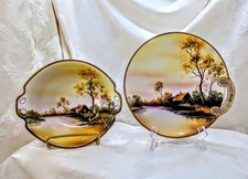 Antique Nippon Noritake Scenic Bowl & Plate Set Signed Morimura Hand Painted picture