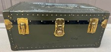 WW II US GREEN FOOTLOCKER 1932 LONG LOCK w/ KEY BRASS HARDWARE & TRAY picture