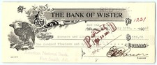 1908 Bank of Wister Red Oak, OK Cancelled Check picture