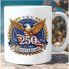 USA 250 Years Anniversary Mug Patriotic America 1776–2026 Coffee Mug FREESHIPS picture