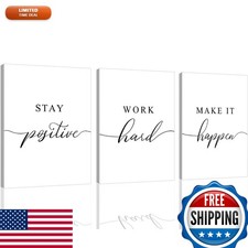 Framed Canvas Wall Art Positive Quotes Set of 3 Prints 20x30 inch White picture