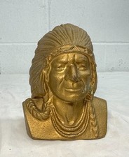 Vintage original Indian Head National Bank chief Cast Iron Still Coin Bank picture