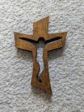 HANDMADE Wooden Cross w/ Jesus cutout , Elegant Form, Rich Oak Wood picture