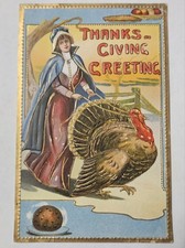 Embossed Thanksgiving Greeting Postcard Gilded Trim DB Circa 1910s 3 picture