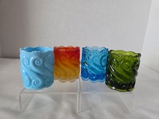 VTG LG Wright Glass Toothpick Holder S Repeat Blue, Green, Amberina, Blue Slag picture