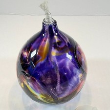 Hand Blown Art Glass Oil Lamp One-of-a-Kind Purple Multicolor picture