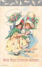 Easter Greetings Girls Bunny Rabbit BEB Burtha Blodget Blodgett Postcard J65993 picture