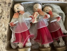 VINTAGE Set of 3 Spun Cotton & Tulle Christmas Choir Boy Ornaments / Figurines picture