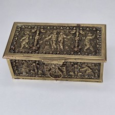 Antique German Erhard & Söhne Brass Jewelry Box Neo Classic Putti Plays Cherubs picture