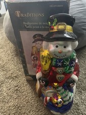 VTG HandPainted Mercury Glass 18” Snowman Traditions Wood Base Original Box picture
