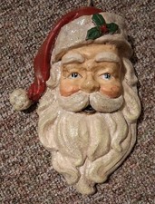 Vtg Santa Face Head Wall Hanging Christmas Decor 12” Large Paper Mache Style Art picture