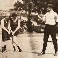Antique Snapshot Photograph Beautiful Young Women Bathing Beauties Man ID Dean picture