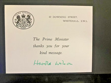 HAROLD WILSON AUTOGRAPH ON DOWNING STREET CARD picture