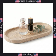Marble Oval Tray 9.8x4.7 Yellow Travertine Vanity Organizer picture