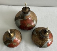 3 Cloisonné Enamel And Brass Oil Pots Vintage picture