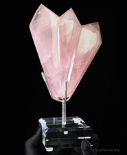 Large Natural Triple Point Rose Quartz Crystal with Acrylic Display Stand picture