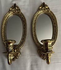 Pair Burwood Gold Mirror votive Candle Sconce Hollywood Regency Vintage Plastic picture