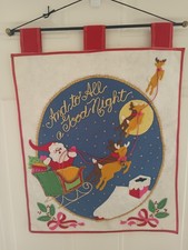 Vintage Handmade Felt Sequin Bucilla Santa Sleigh Christmas Wall Hanging picture