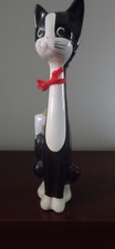 Vintage Mid-century Modern [MCM] Long- Neck Black N White Tuxedo Cat Figurine picture