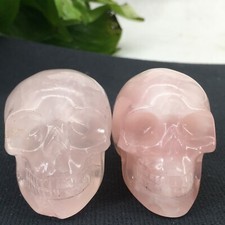 2pc Natural pink crystal Quartz hand Carved skull crystal Reiki healing 2'' picture