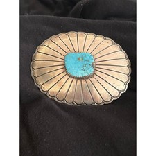 Vintage C. M. Yazzie Turquoise Sterling Silver Belt Buckle – Navajo Signed picture