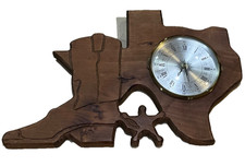 UNIQUE- Rustic Hand-Carved Wooden Texas & Boot Shaped Wall Clock-Vintage picture