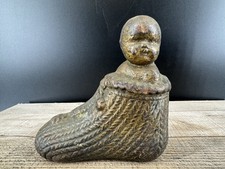 Antique Primitive Cast Iron Baby In Sock Door/Nursery Stop/Paper Weight/Art picture