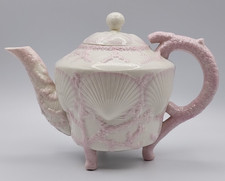 Belleek New Pink Shell & Coral Footed Teapot 4th Mark 1st Green picture