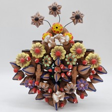 VTG 1970's Adam Eve Snake Tree of Life Mexican Folk Art Terracotta Candelabra picture