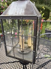 RARE Vintage Copper Lamp Post Rustic Glass Sides 3 Lights Untested picture