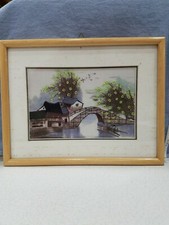 Artall Vintage Chinese Classic Country Scene Needlework Su Embroidery Framed picture