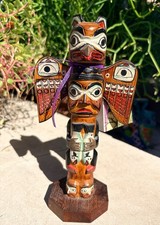 Vintage Wooden Totem Pole Alaskla Signed by Patrick Seale Original Tag Fog Woman picture