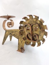 Vintage Forged Iron Lion Candlestick Handmade Metal Candle Holder Retro Decor picture